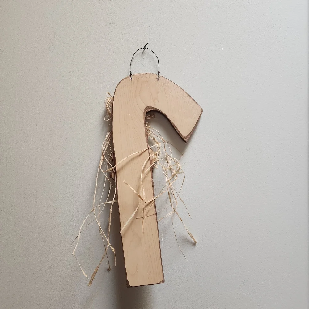 Vintage Rustic Wooden Candy Cane and Holly Door Hanger
